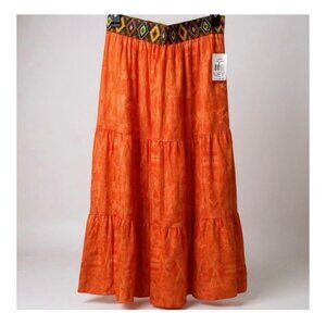 Wet Linen Vermillion Resort Casual Aztec Waistband Maxi Skirt Coverup Size XS